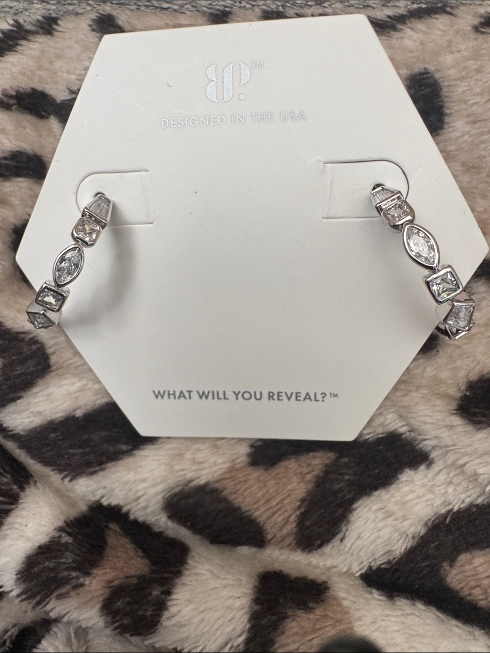 bp Silver Crystal Marquise & Square Curved Hoop Earrings